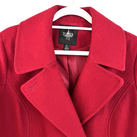 London Fog Gorgeous Red Wool Blend Satin Lined Pea Coat Gilmore Girls - Size XL - Picture 2 of 10